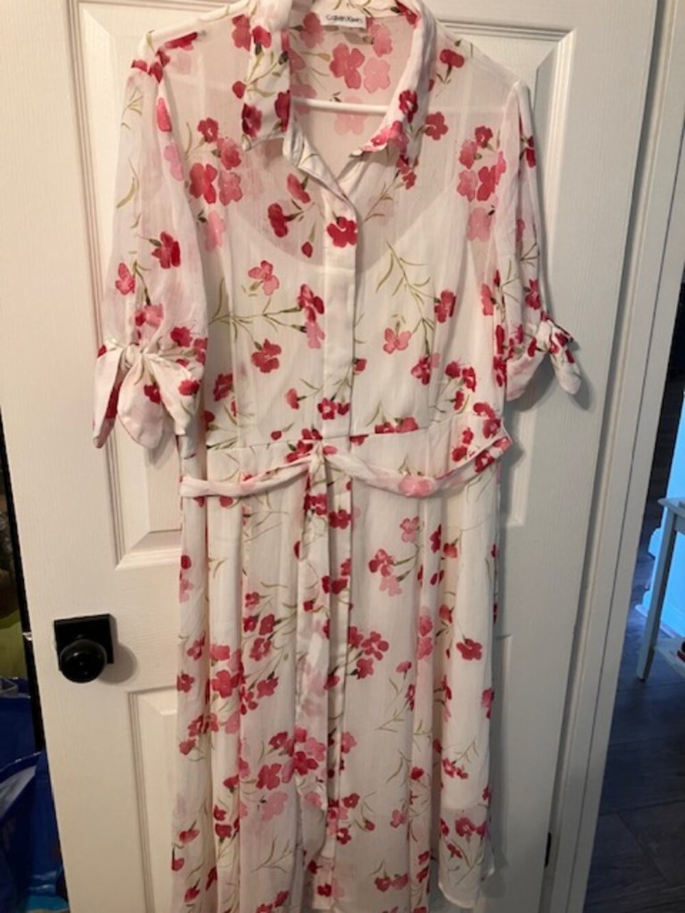 Women's Floral Print Midi Dress with tie waist Calvin Klein Sz 14